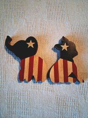 Handmade Wooden Patriotic Elephant and Donkey Figurines Set